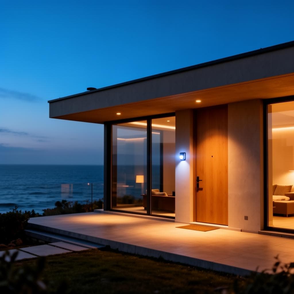 Modern home protected at night