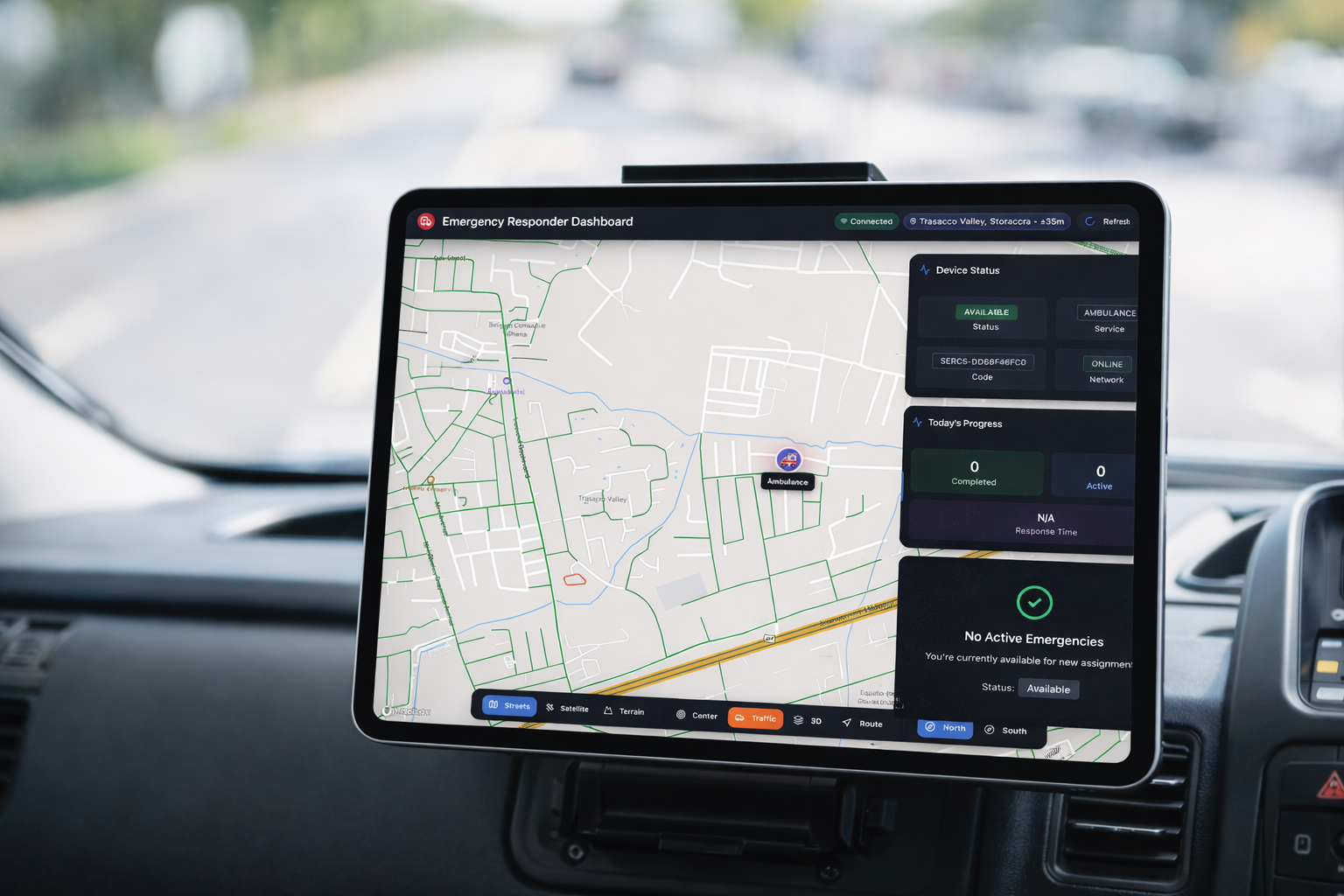 Real-time responder dashboard view in SERCS app